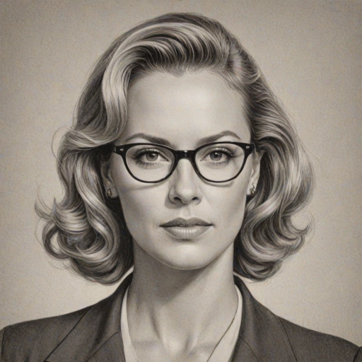 Ravishing Andrea Anders, pencil sketch, portrait of Wonderful woman 1942s in glasses, hair style beatnik, outline, clear lines, fine lines, 8k