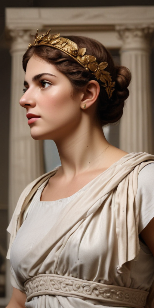 Pythius Generate a portrait of an ancient greek Pythian pretress of Apollo.