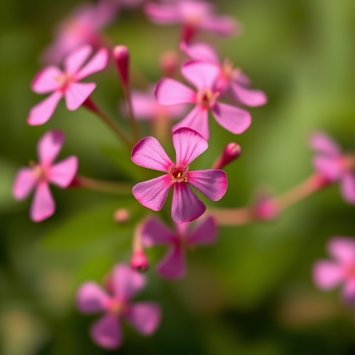 Close-up of vibrant pink flowers on a blurred green background, shot with a Canon EOS 5D Mark IV, 50mm lens, f/2.8 aperture, ISO 100, 1/200 sec exposure, natural light, shallow depth of field.