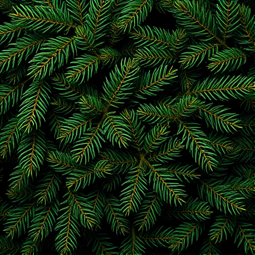 Create an image of a dense arrangement of evergreen pine branches, showcasing rich green needles with subtle hints of brown. The composition should be tightly packed, giving a natural, textured appearance that conveys a sense of depth and fullness. Use a dark background to enhance the vibrant colors of the pine foliage.