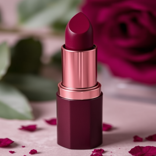 Deep plum satin lipstick "Velvet Twilight" with a creamy texture and rich color payoff, ideal for sophisticated evening looks and fall makeup, infused with nourishing ingredients