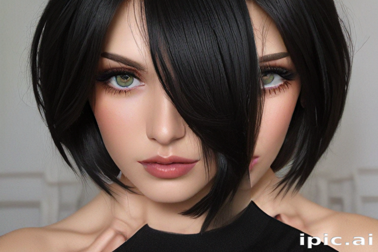 Striking Portrait of a Young Woman with Short Black Hair and Enigmatic ...