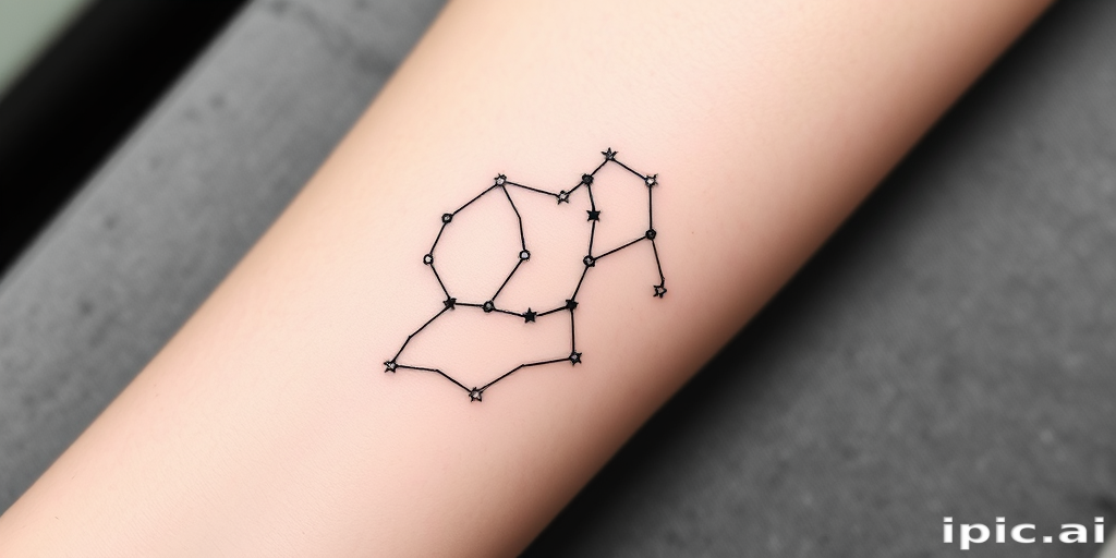 Minimalist black line tattoo depicting a delicate constellation map of Ursa Major on the forearm, with tiny stars connected by thin, precise lines and subtle shading