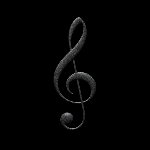 high-resolution image of a black treble clef symbol with textured details, on a seamless black background, shot with a DSLR camera at f/2.8, ISO 100, 50mm lens, in soft diffused lighting for enhanced depth and clarity