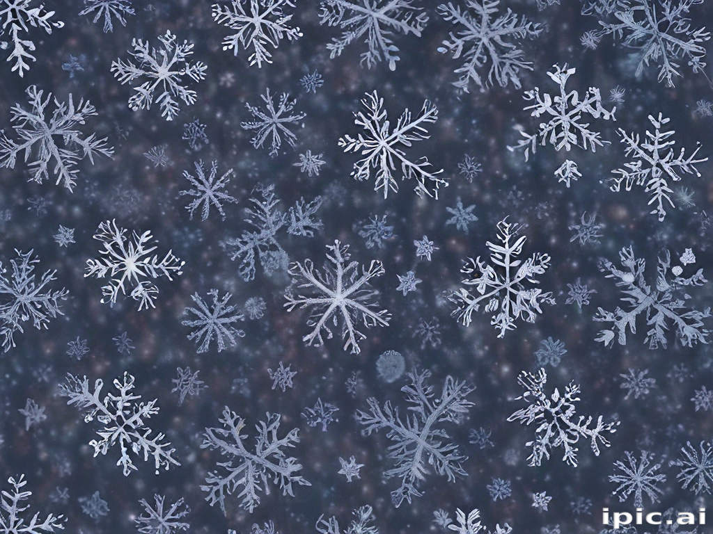 Delicate Snowflakes Gently Falling Against a Dark Winter Background