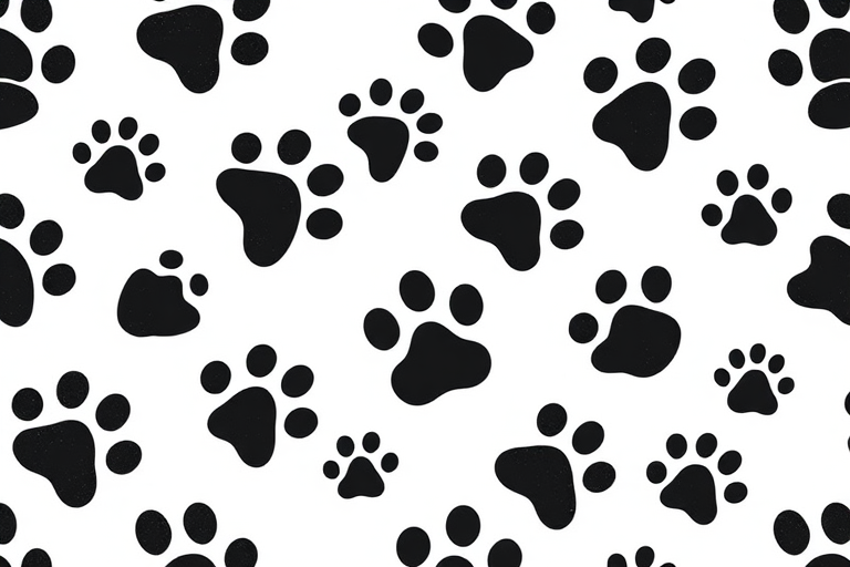 create a seamless pattern of black paw prints on a white background, high-resolution, using a DSLR camera with a 50mm lens, f/2.8 aperture, 1/125 shutter speed, shot from a top-down view to enhance clarity and detail