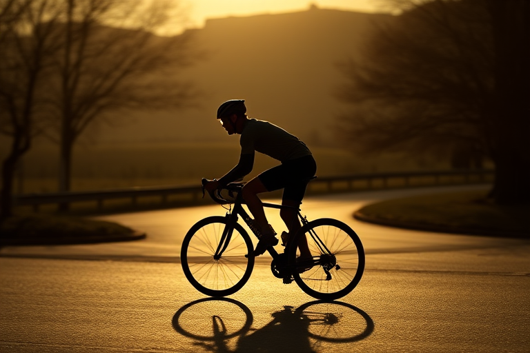 Create a high-resolution image of a silhouette of a cyclist in motion, captured with a 50mm lens, f/2.8 aperture, 1/500 sec shutter speed, in a side view, using a digital DSLR camera for enhanced clarity and detail.