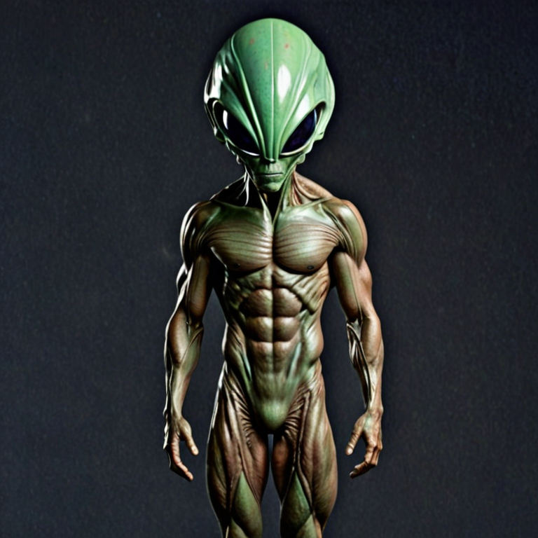 a male alien carrying a planet on his back like atlas