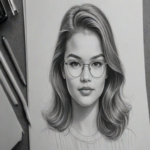 Dazzling Paris Berelc, pencil sketch, portrait of Lovely woman 1936s in glasses, hair style beatnik, outline, clear lines, fine lines, 8k