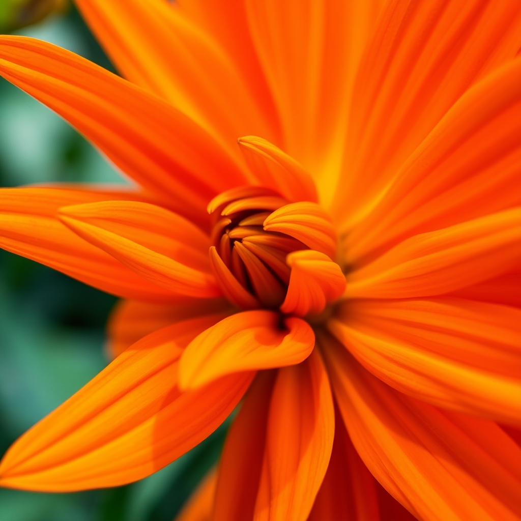 close-up of a vibrant orange dahlia flower with intricate petal details, captured with a macro lens, aperture f/2.8, ISO 100, shutter speed 1/200s, natural lighting, DSLR camera