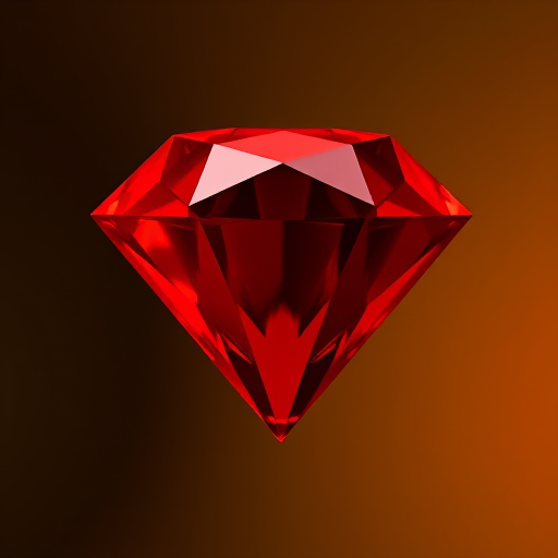 Create a vivid red diamond shape on a transparent background, captured with a DSLR camera at f/2.8, ISO 100, and a 50mm lens, using a macro view to enhance details and contrast.