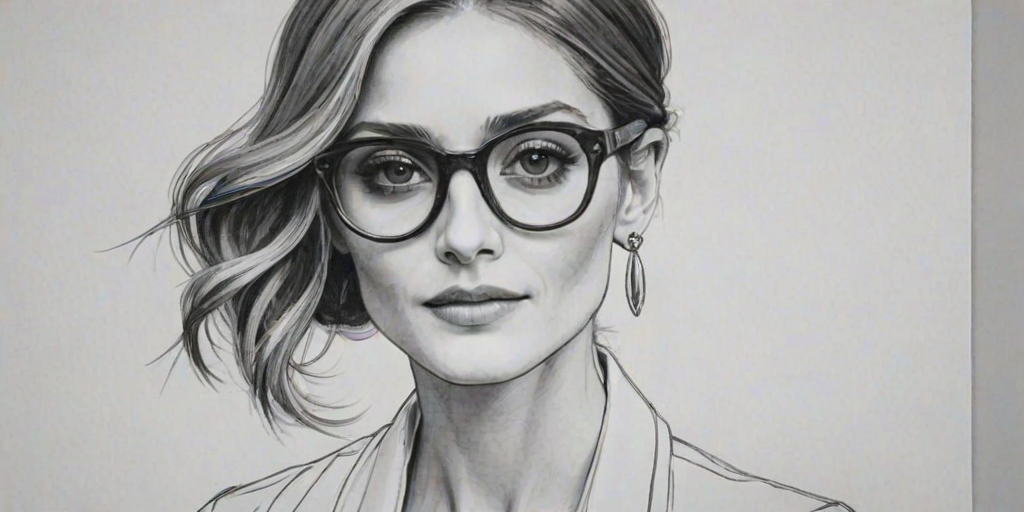 Wonderful Olivia Palermo, pencil sketch, portrait of Elegant woman 1920s in glasses, hair style beatnik, outline, clear lines, fine lines, 8k