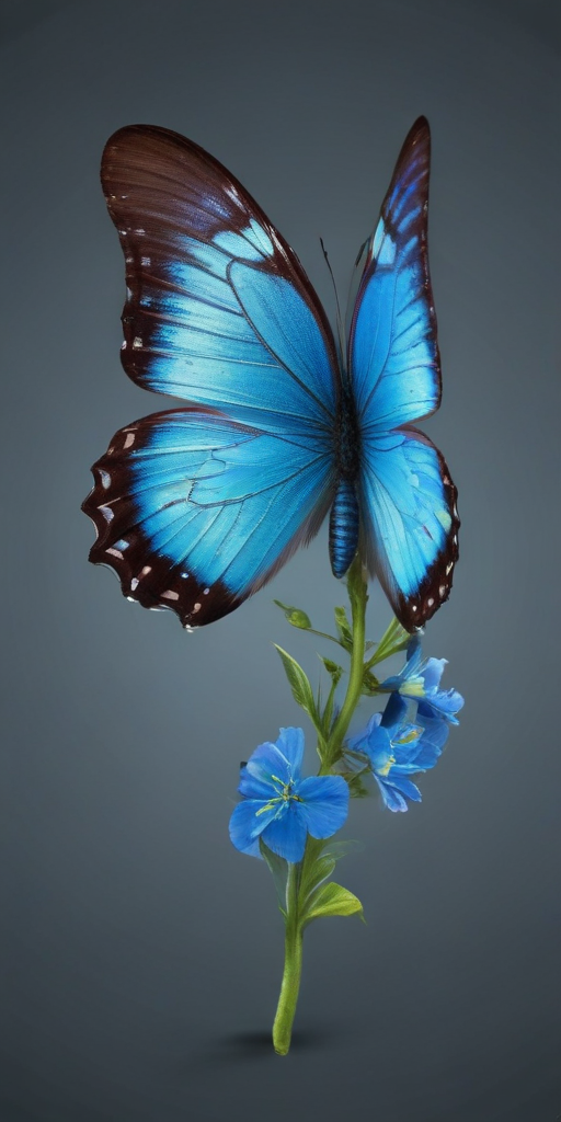 A Vibrant Blue Butterfly Resting Gracefully on Delicate Blue Flowers