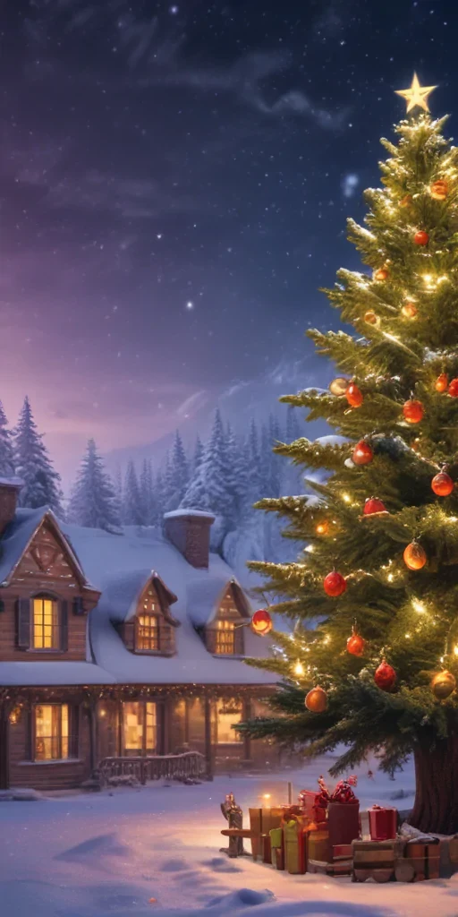 Cozy Winter Wonderland: A Beautiful Christmas Scene with Decorated Tree