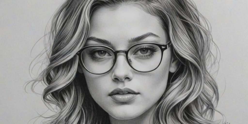 Exquisite Lili Simmons, pencil sketch, portrait of Fascinating woman 1926s in glasses, hair style beatnik, outline, clear lines, fine lines, 8k