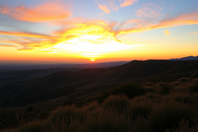 Generate a high-resolution image of a scenic landscape at sunset with vibrant colors, using a DSLR camera with a 50mm lens, aperture set to f/1.8, ISO 200, and a wide-angle view to capture the expansive sky and foreground details.