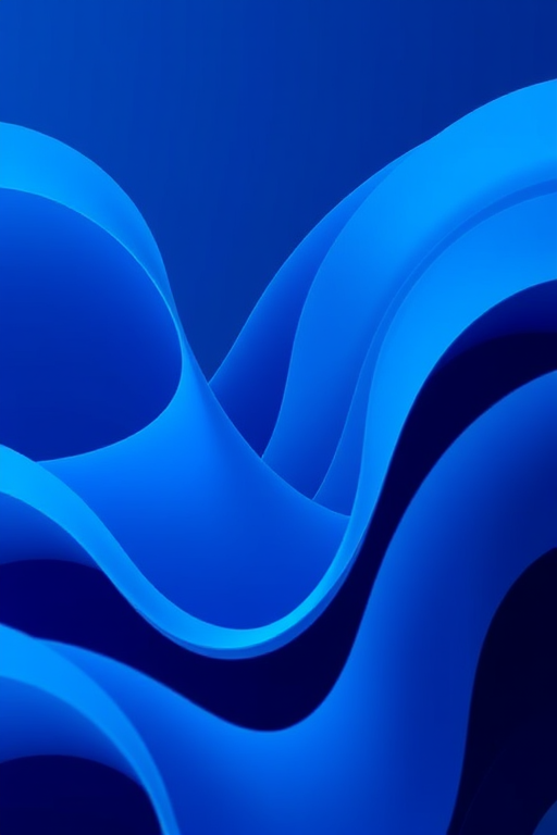generate a close-up view of abstract wavy blue shapes with smooth curves and a deep blue background, use a Canon EOS R5 with an 85mm lens, aperture f/2.8, ISO 100, and a shutter speed of 1/125 sec for optimal clarity and depth.