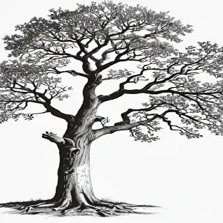 oak tree clipart black and white