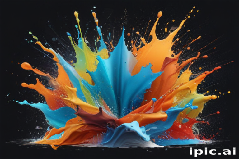 Vibrant Explosion of Colorful Paint Splashes Against a Dark Background