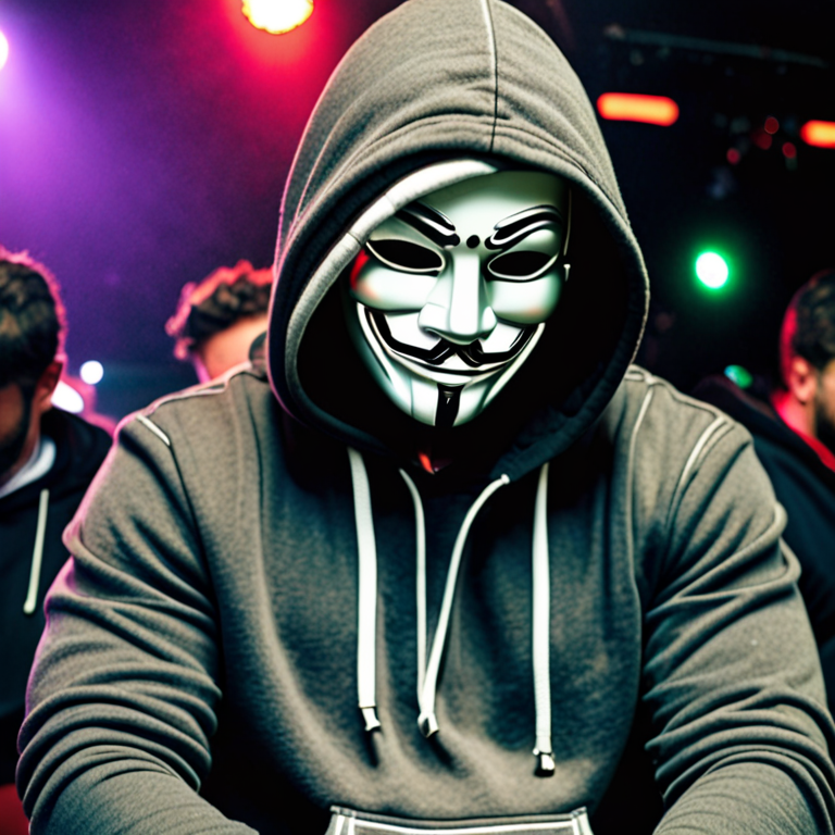 dj with masker and hoodie group in amsterdam in a club