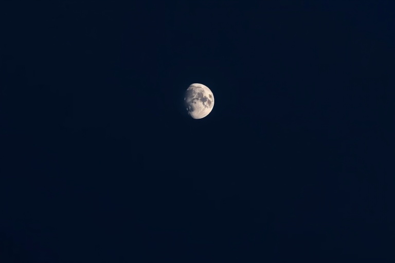 moon in a clear night sky, highly detailed, soft focus background, f/2.8 aperture, ISO 100, 50mm lens, DSLR, panoramic view, high-resolution.