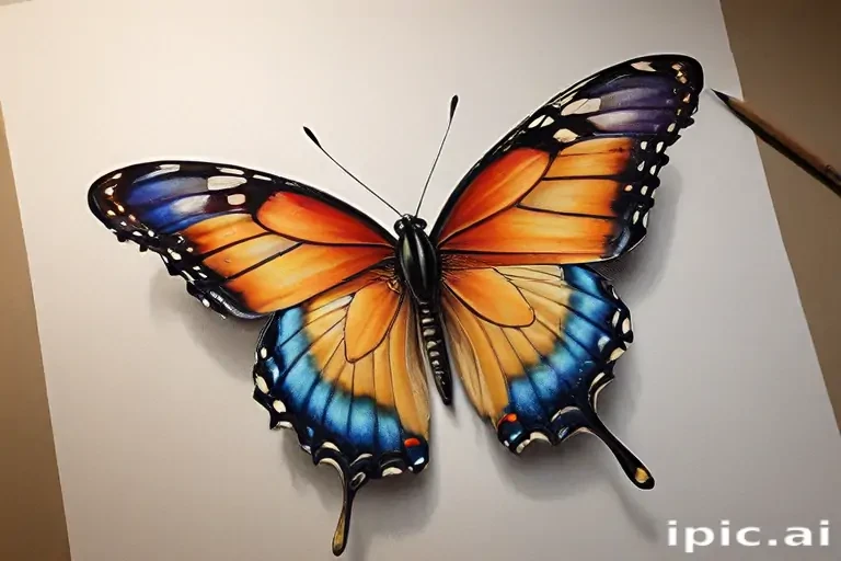 A Stunningly Realistic 3D Butterfly Artwork with Vibrant Colors and Detail.