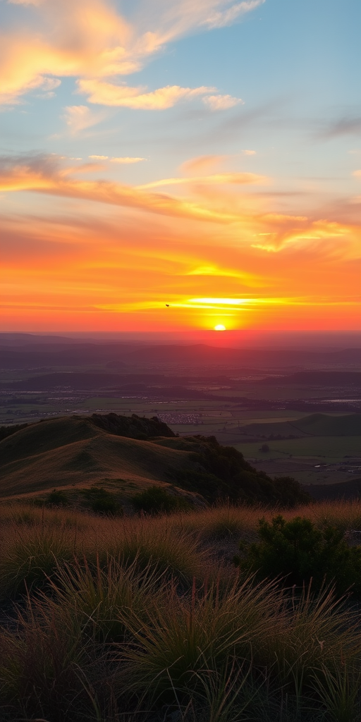 Create a high-resolution image of a serene landscape at sunset with vibrant colors, using a Canon EOS R5 camera, 24mm lens, f/8 aperture, ISO 100, and a wide-angle view to capture the expansive scenery.