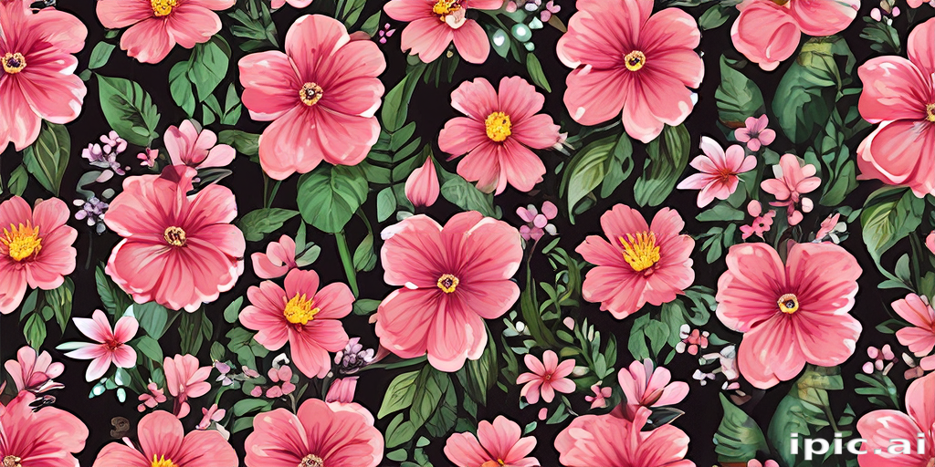 Vibrant Floral Pattern Featuring Pink Flowers Against a Dark Background