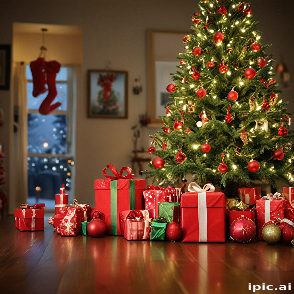 Festive Christmas Scene with a Beautifully Decorated Tree and Colorful ...