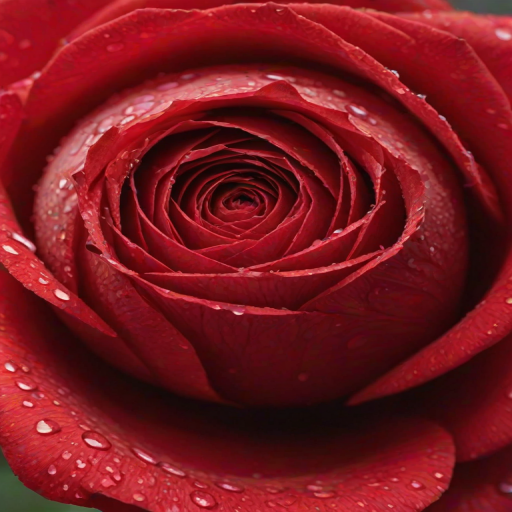 Sharp, detailed close-up of a raindrop sliding down the petal of a vibrant red rose, soft light reflecting off the delicate surface, with tiny veins visible on the petal.