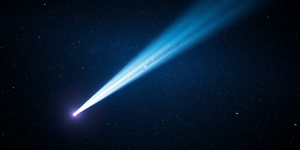 Create a high-resolution digital artwork of a comet traveling through space, showcasing its textured surface and luminous tail, captured with a Canon EOS R5, 24mm f/1.4 lens, aperture set to f/2.8, ISO 800, shutter speed of 1/1000 sec, using a wide-angle view to enhance depth and detail in a cosmic setting.