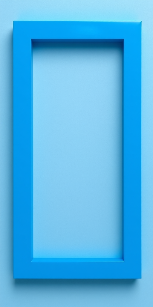 Create a vibrant blue rectangular frame with varying shades of blue for depth, using a DSLR camera, 50mm lens, f/2.8 aperture, 1/125 shutter speed, and ISO 100, shot in a flat lay style.