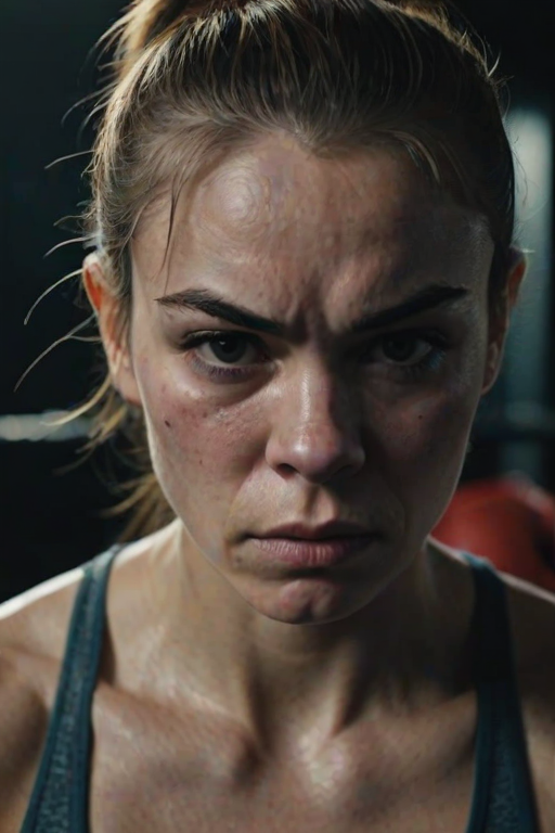 photograph close up portrait of Female boxer training, serious, stoic cinematic 4k epic detailed 4k epic detailed photograph shot on kodak detailed bokeh cinematic hbo dark moody