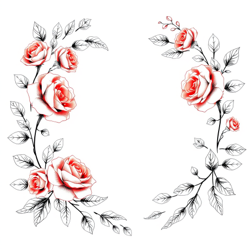 Create an elegant hand-drawn floral border design with intricate roses and leaves, soft grey background, high-resolution digital illustration, captured with a Canon EOS R5, 50mm lens, f/2.8 aperture, ISO 100, soft natural lighting.