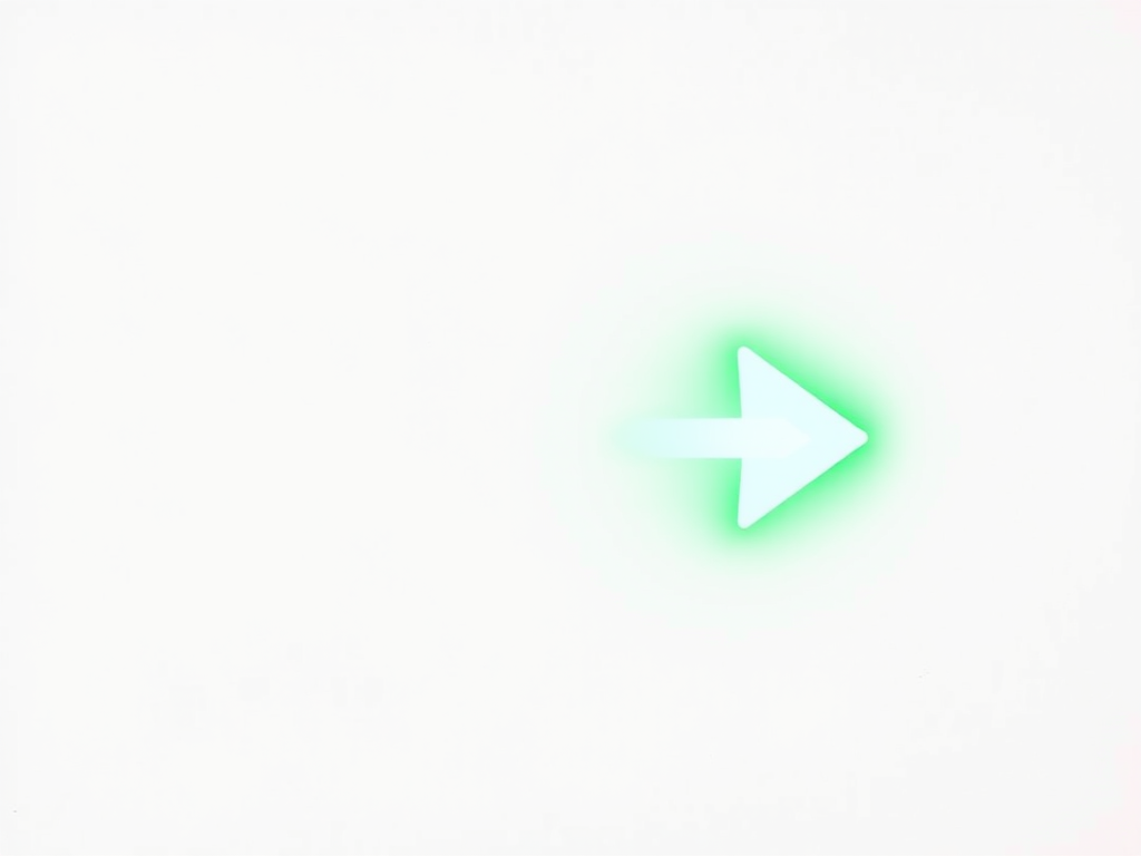 Create an image of a bright green arrow pointing to the right showcased prominently against a clean white background, captured with a DSLR camera at f/2.8 aperture, ISO 100, 50mm lens, with a shallow depth of field and soft lighting for enhanced clarity and vibrancy.