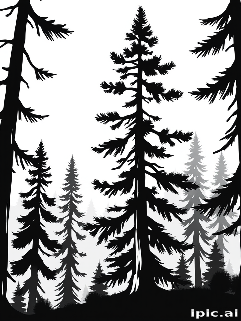 black and white pine tree clip art