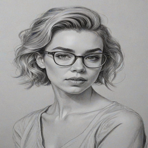 Exquisite Vanessa Kirby, pencil sketch, portrait of Superb woman 1968s in glasses, hair style beatnik, outline, clear lines, fine lines, 8k