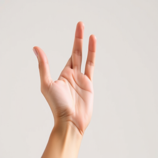 Create an illustration of a human hand in a relaxed gesture against a plain background, captured with a 50mm lens, aperture f/2.8, ISO 100, natural lighting, studio photography style.