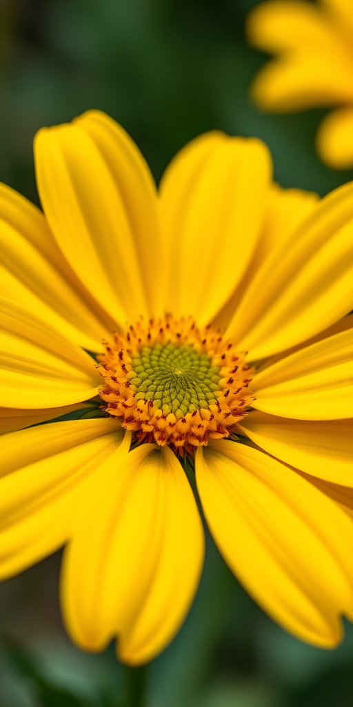 macro shot of a vibrant yellow flower with intricate details in the center, natural lighting, aperture f/2.8, ISO 100, 50mm lens, focus on the flower's center, soft bokeh background, DSLR camera