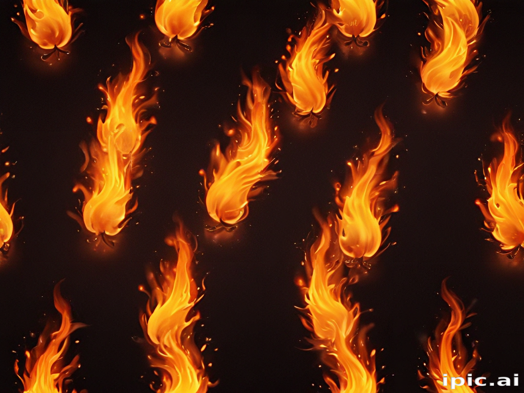 Vibrant Flames Dancing Against a Dark Background in a Repeating Pattern