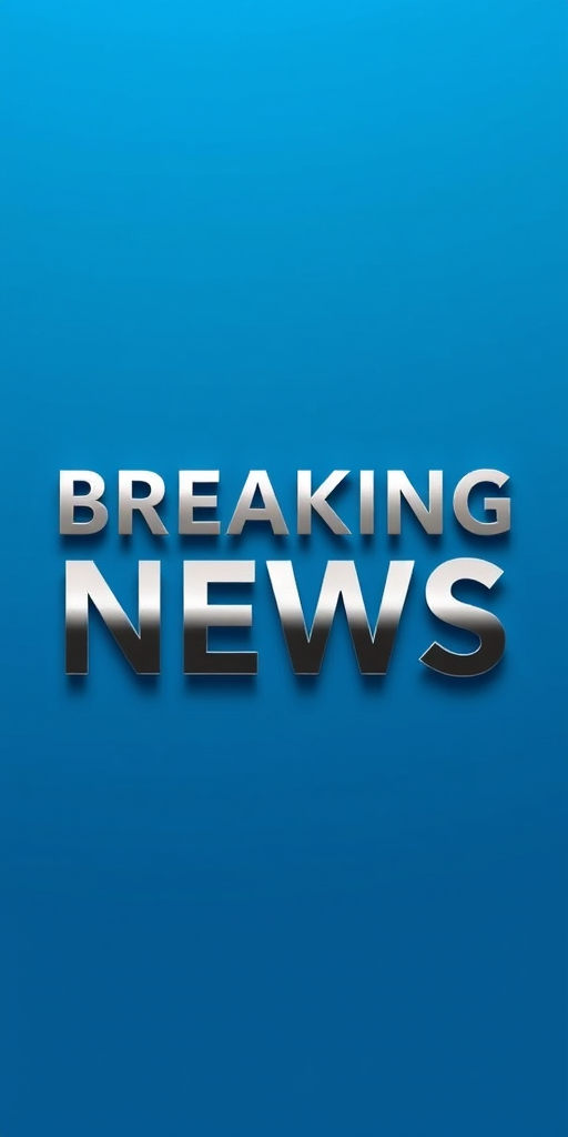 Create a clean and modern graphic with the text "BREAKING NEWS" in large, bold, metallic letters centered on a gradient blue background, using a DSLR camera with a 50mm lens, f/1.8 aperture, ISO 100, and soft diffused lighting for clarity and vibrancy.