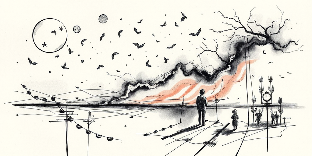 Sketch-style "Ephemeral Memories" tattoo artwork depicting dreamlike scenes and personal symbolism with loose gestural lines and shading techniques to create a raw and emotive visual narrative