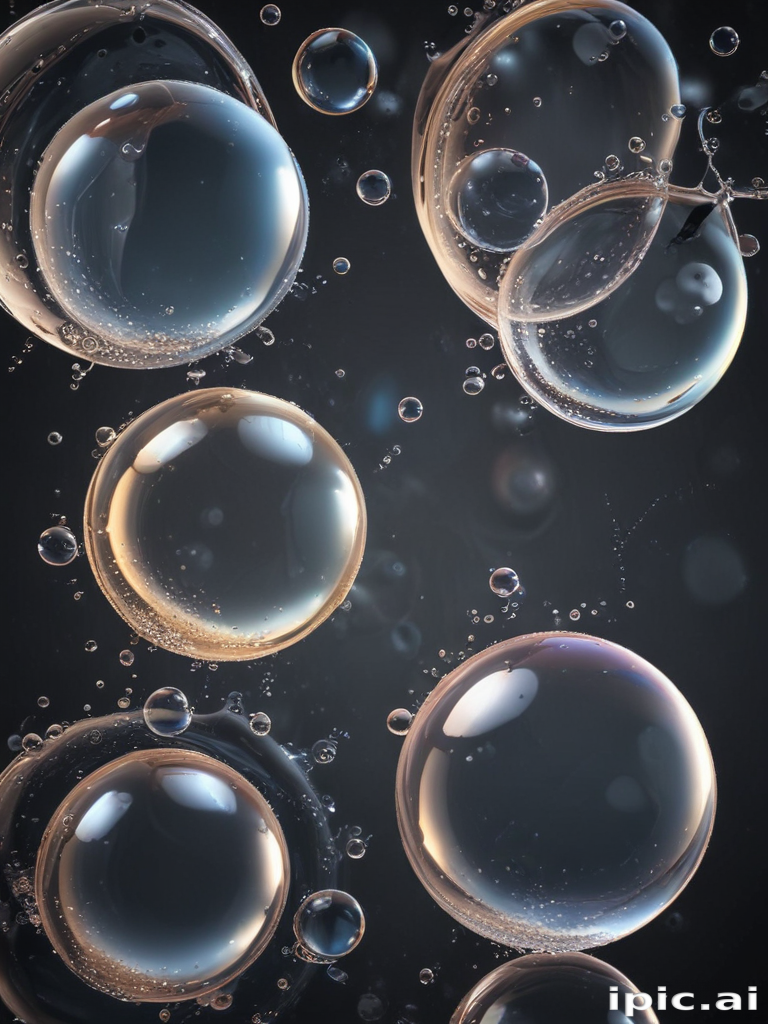 A Fascinating Collection of Transparent Bubbles Floating in a Dark Space