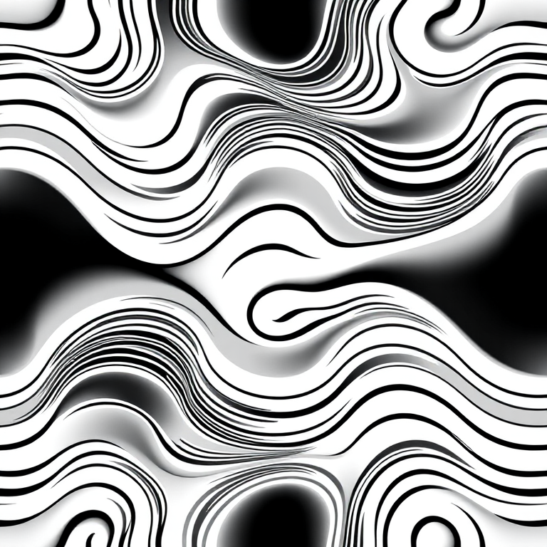create a seamless pattern of wavy lines in black and white, high resolution, taken with a DSLR camera, aperture f/8, shutter speed 1/125s, ISO 100, top-down view, minimalistic style