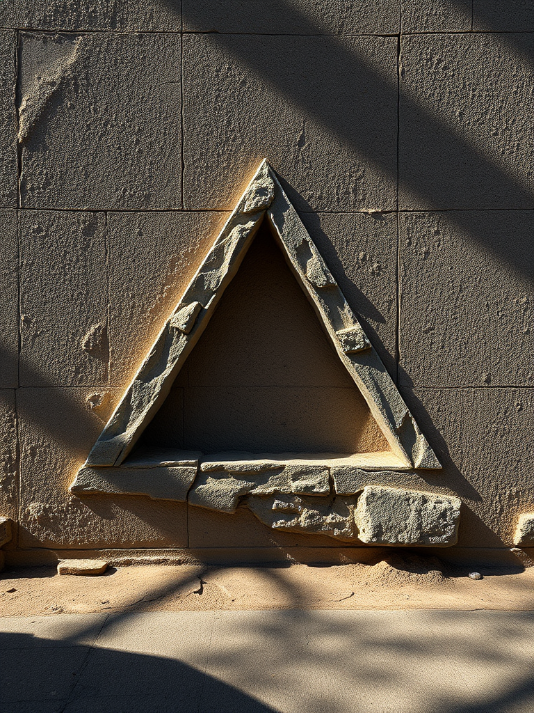 Intriguing Stone Triangle Set into Wall with Beautiful Shadow Play