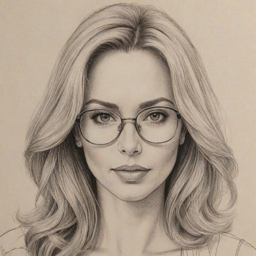 Attractive Cindy Margolis, pencil sketch, portrait of Captivating woman 1971s in glasses, hair style beatnik, outline, clear lines, fine lines, 8k