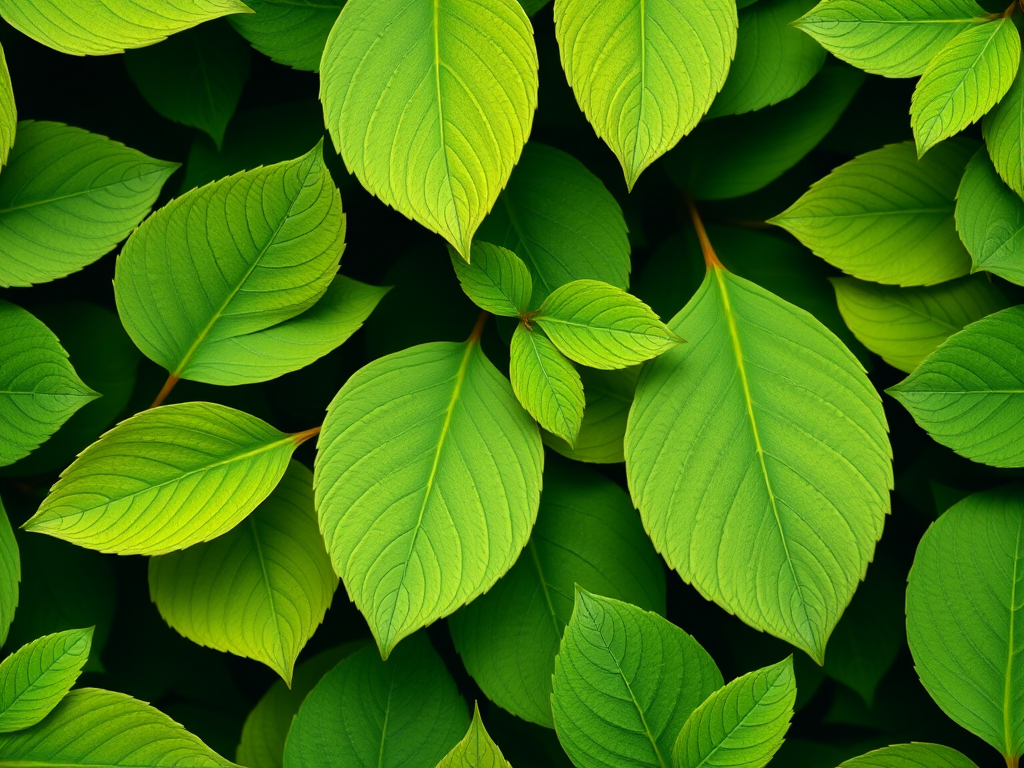 generate a seamless pattern of green and light green leaves on a dark green background, camera settings: f/8, ISO 100, shutter speed 1/50s, camera view: top-down, camera style: macro, camera type: DSLR