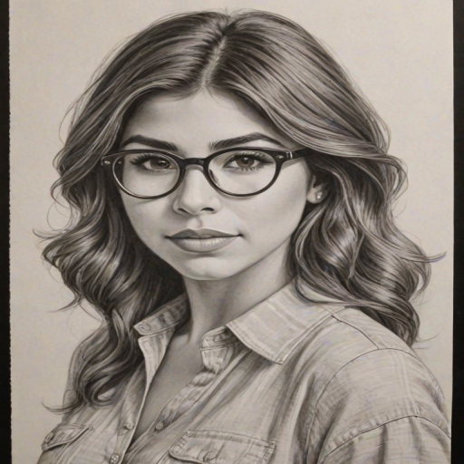 Stunning Daniella Monet, pencil sketch, portrait of Gorgeous woman 1931s in glasses, hair style beatnik, outline, clear lines, fine lines, 8k