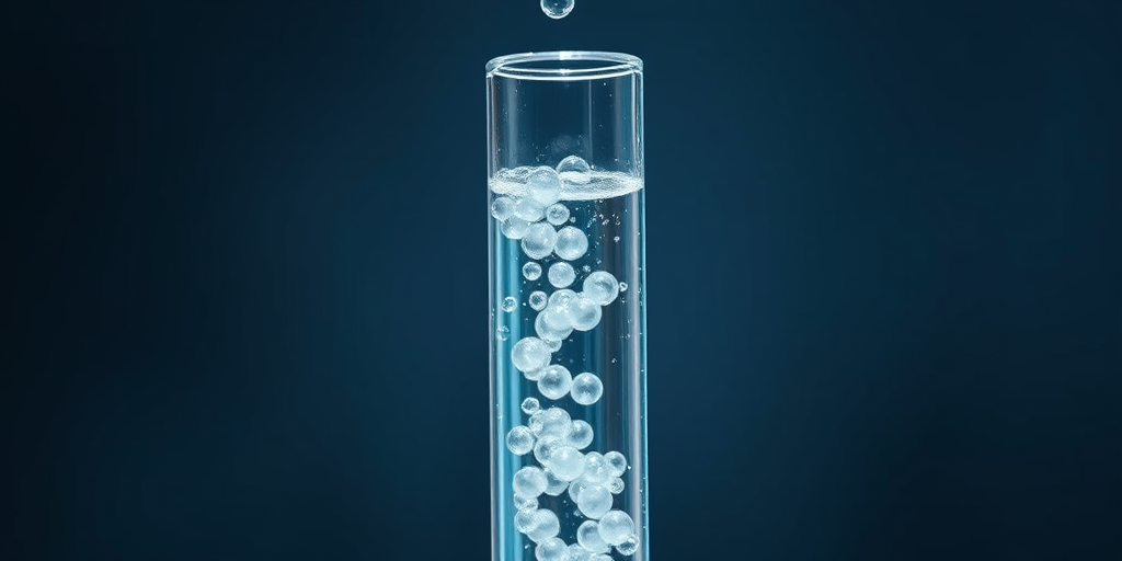 Create a hyper-realistic illustration of a test tube filled with bubbling liquid, shot from a slight upward angle at a 50mm lens, f/2.8 aperture, using a high-resolution digital camera to enhance details and colors.