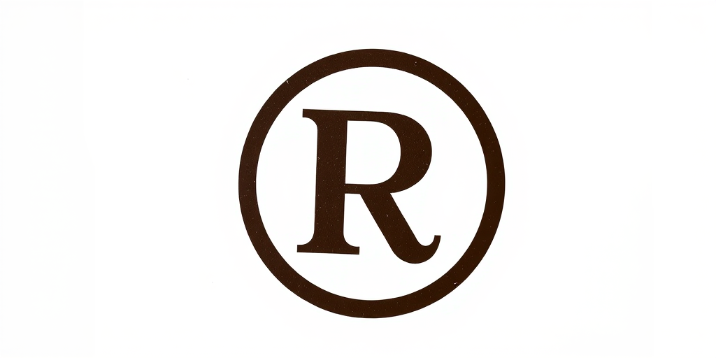 Generate a high-resolution image of a registered trademark symbol with a bold "R" in dark brown, centered within a black circular border, against a white background, taken with a DSLR camera, at f/5.6, ISO 100, 50mm lens, in natural lighting.